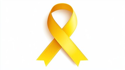 A yellow ribbon representing awareness for adenosarcoma, bladder cancer, bone cancer, endometriosis, sarcoma, spina bifida, and suicide, isolated on a white background