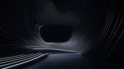 Naklejka premium A futuristic, abstract hallway with smooth, flowing lines illuminated by soft light.