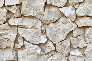 Photo of a stone wall with natural rock texture for an organic look, in beige and grey tones. The stones have different sizes and shapes creating a unique pattern.