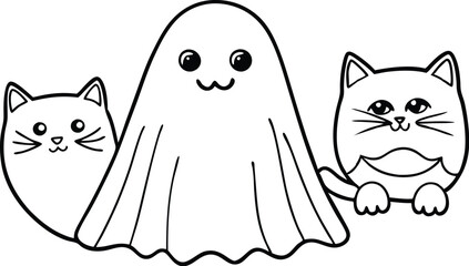 Ghosts with Cat Vector, Cute Halloween Ghosts Vector, Cat Lover Ghost Vector, Halloween Cat Mom Vector, Spooky Season Cats Vector, Cat Person Vector, Spooky Vibe