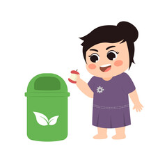 Cartoon illustration of a girl dispose organic waste