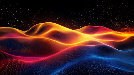 Obraz premium Grainy gradient background blue pink yellow abstract glowing color wave black dark backdrop noise texture. background for banner design