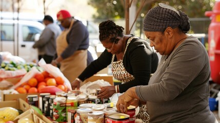 Community volunteers distributing food at a local neighborhood center