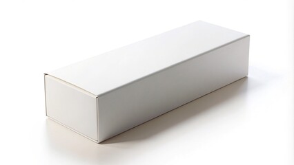 Naklejka premium Rectangular long box packaging mockup with a lift-top lid, positioned at an angle, against a clean white background, ready for product branding and design.