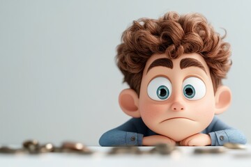 Curious Cartoon Character with Raised Eyebrow on White Background
