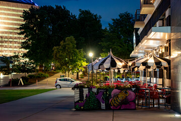 Restaurant courtyard at night