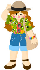 Summer girl wearing Hawaiian shirt and denim shorts
