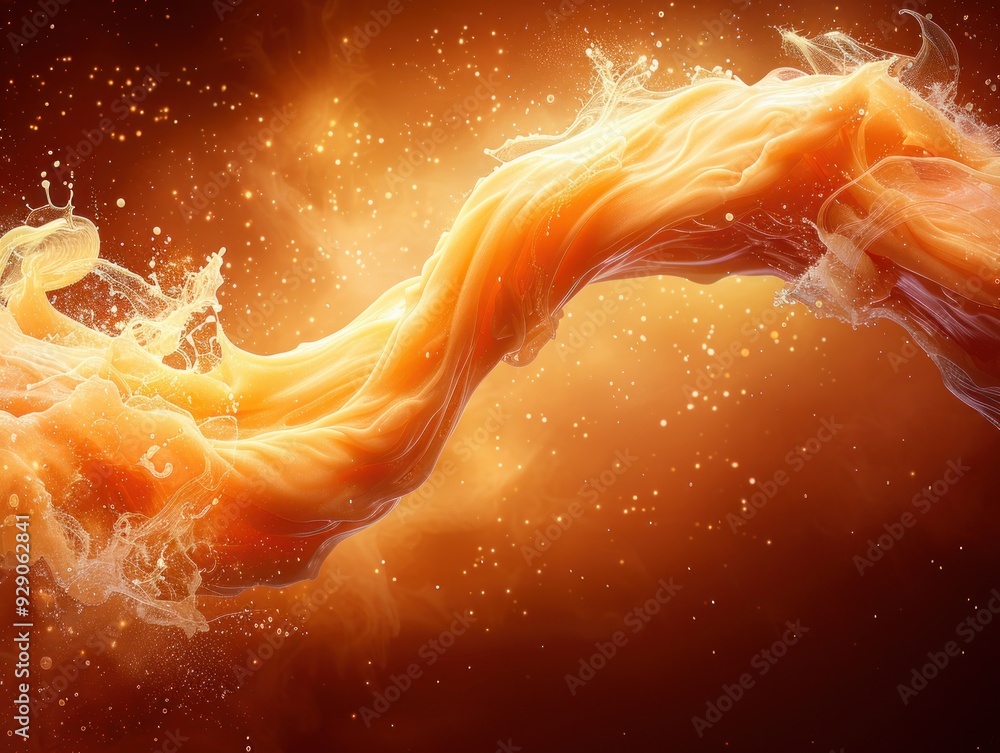 Poster liquid swirls and dances in a golden light, creating an abstract pattern