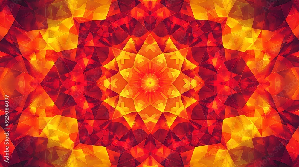 Poster kaleidoscopic pattern geometric with red and yellow color