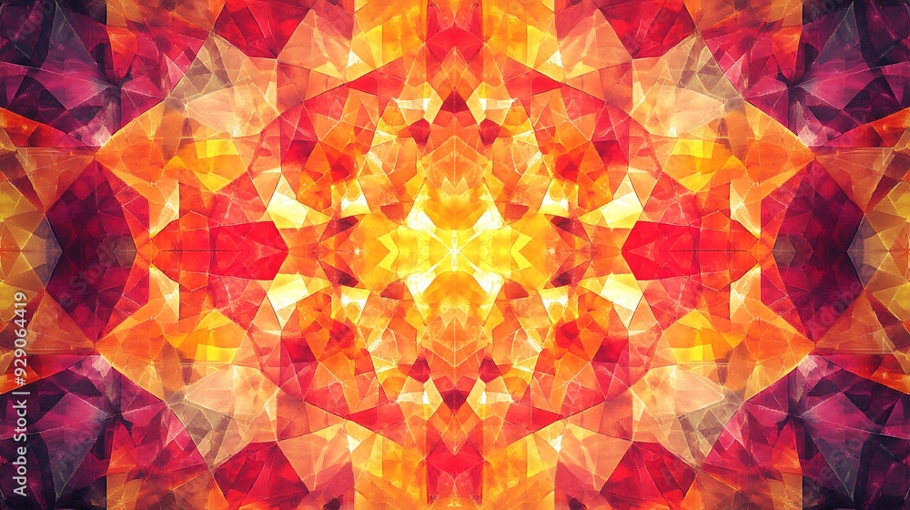 Poster kaleidoscopic pattern geometric with red and yellow color