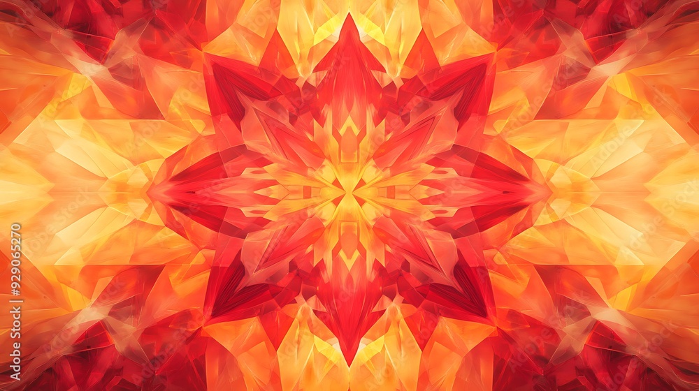 Poster kaleidoscopic pattern geometric with red and yellow color
