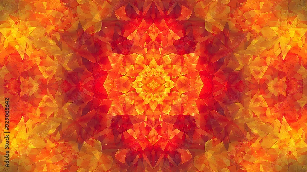 Poster kaleidoscopic pattern geometric with red and yellow color