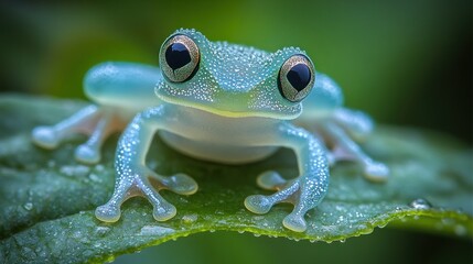 Obraz premium A Close-Up of a Glass Frog Sitting on a Leaf