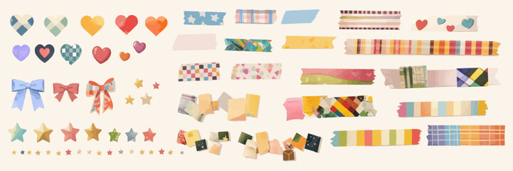 Obraz premium Collection of paper tapes. Colorful scrapbooking use, decoration with colorful and abstract elements, colorful vector illustration