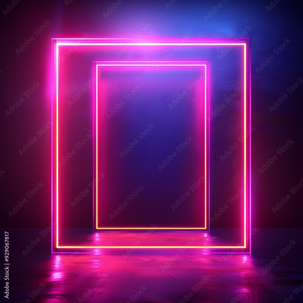 Aufkleber modern neon frames with glowing lines on dark background for tech and nightlife concepts