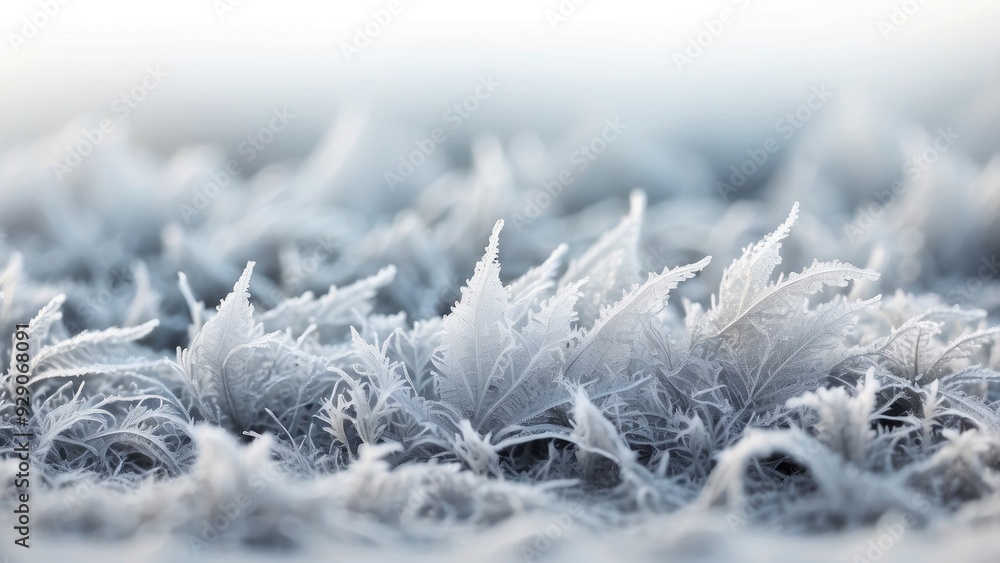 Poster abstract frost patterns on a white background, chilly and sharp.