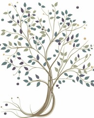 Handcrafted Minimalist Apple Tree Poster - A tree with leaves and berries