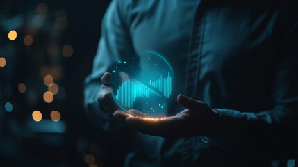 Business Growth and Innovation Concept: Hand Holding a Holographic Data Graph