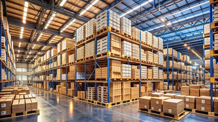 Rows of overflowing crates and boxes stacked high in a crowded warehouse, representing an overwhelming surplus of goods and excessive inventory storage.