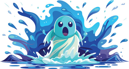 Ghost emerging from water with water splash | Ghosts with Cat Vector, Cute Halloween Ghosts Vector, Cat Lover Ghost Vector, Halloween Cat Mom Vector, Spooky Season Cats Vector, Cat Person Vector