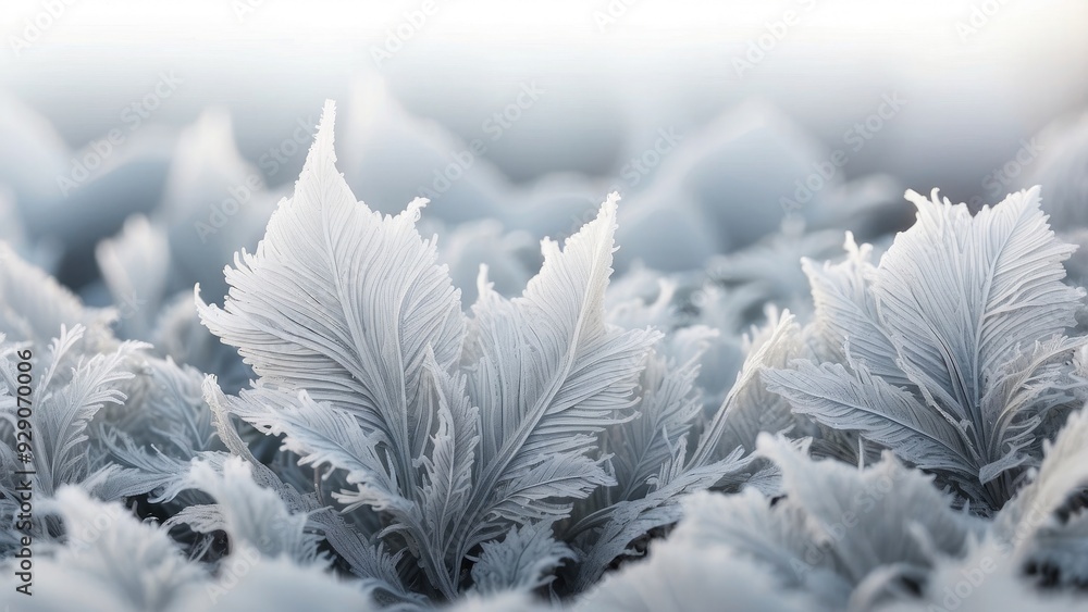Poster abstract frost patterns on a white background, chilly and sharp.