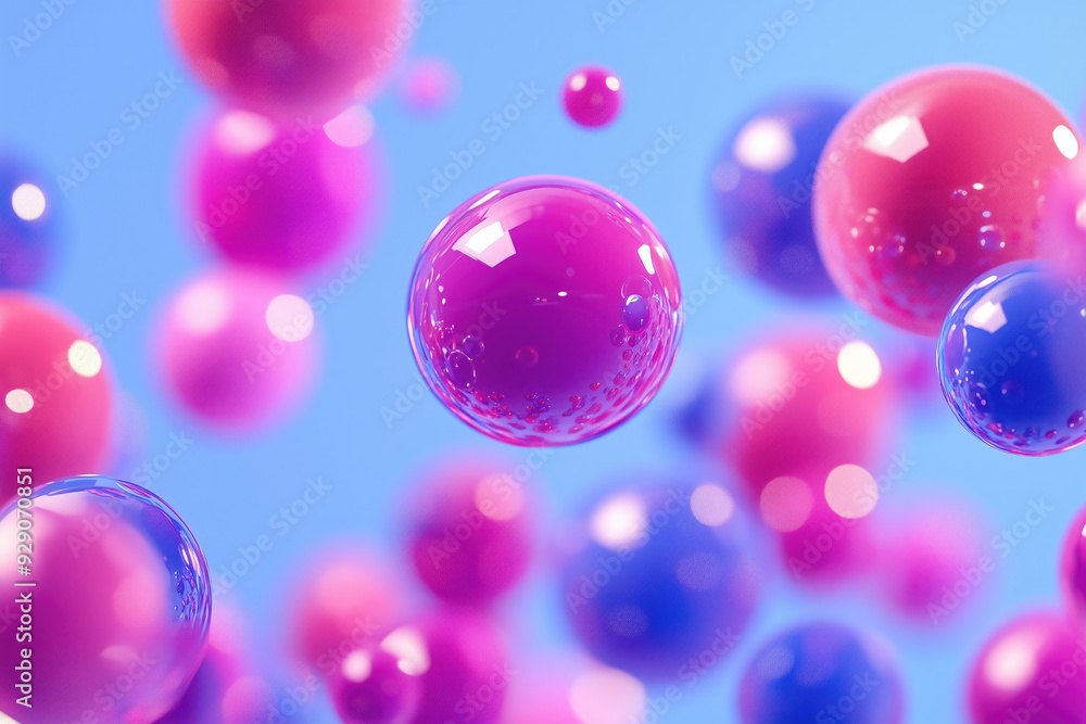 Poster multi-colored balls with shiny reflections on a blue background add