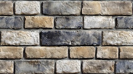 Obraz premium Rustic Brick Wall Texture: A seamless blend of gray, beige, and dark brown hues creates a captivating backdrop. Ideal for design projects needing an authentic, aged feel. 