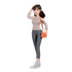 3D Render of a Stylish Woman with Shopping Bags