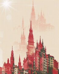 Fototapeta premium Mannheim Skyline Impression. Muted Beige Background. - A city with many towers