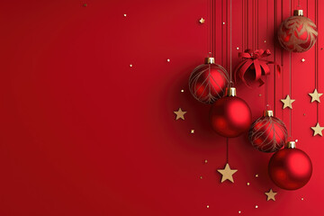 Christmas balls and stars on a red background