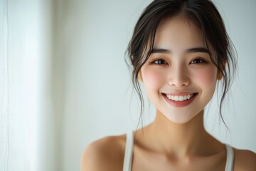 Beautiful young Asian woman smiling and happy created with Generative AI