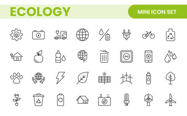 Ecology icon set. Ecofriendly icon, nature icons set. Linear ecology icons. Environmental sustainability simple symbol. Simple Set of  Line Icons.Global Warming, Forests, Organic Farming.