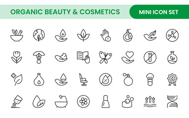 Organic Beauty and Cosmetics product outline icon set. editable line icon collection.