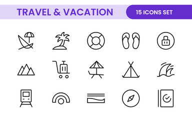 Travel and Vacation Outline Icon illustration. Editable line icon set.