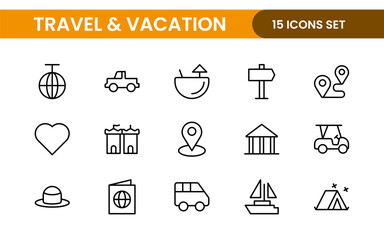 Travel and Vacation Outline Icon illustration. Editable line icon set.