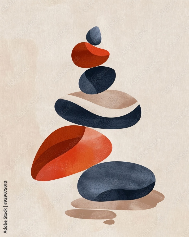 Poster zen path: harmony in lines and hues - a stack of rocks in different colors
