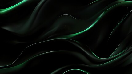 Obraz premium Abstract Green Silk Waves: A mesmerizing abstract background featuring flowing, luminous green silk waves against a deep black backdrop. 