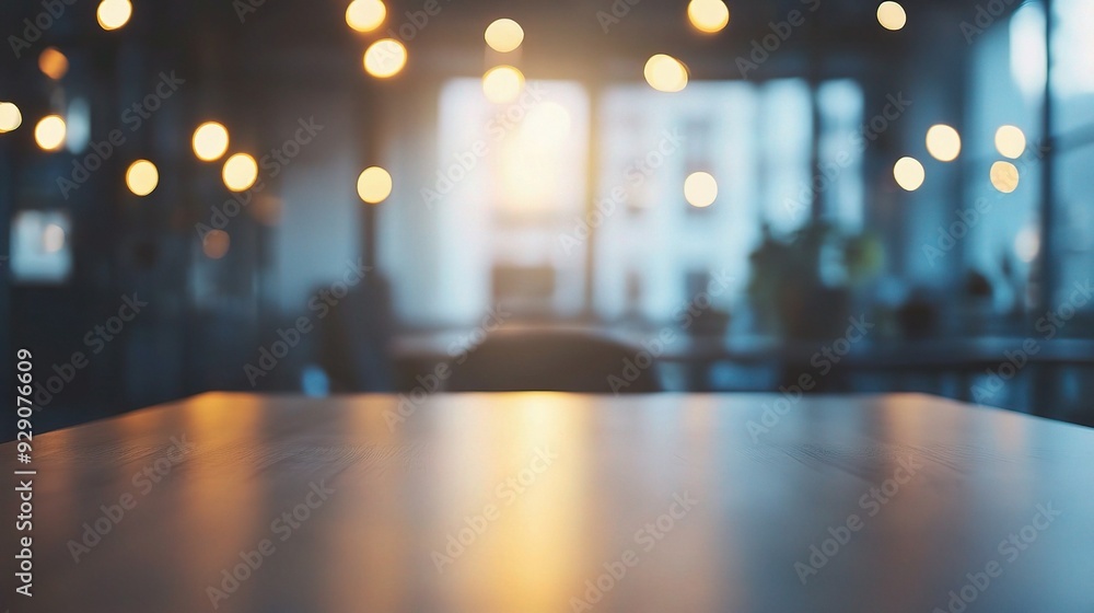 Poster bokeh lights & empty table: a warm, inviting cafe setting with soft, blurred bokeh lights illuminati