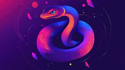Obraz premium Neon Snake Coiled in a Cosmic Landscape