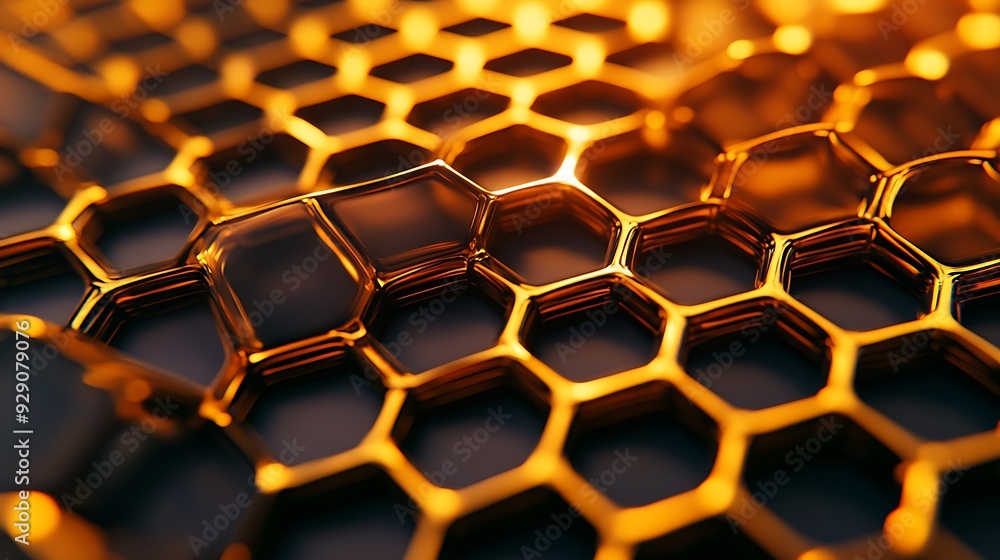 Sticker Golden Hexagonal Grid with Depth and Reflections