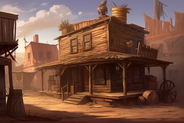 Wild West Fantasy Desert Town Digital Concept Art