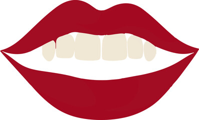 A red lip with white teeth