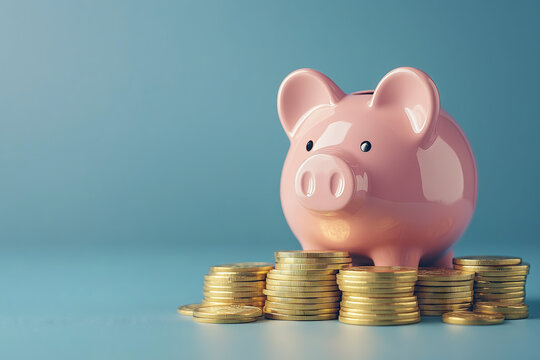 Piggy bank and coins representing smart savings