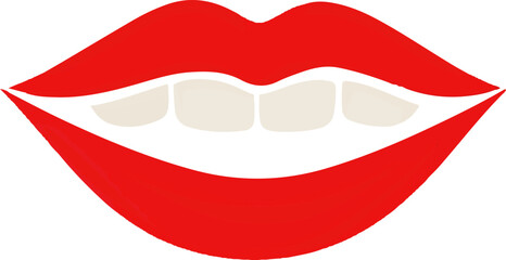 A red lip with white teeth