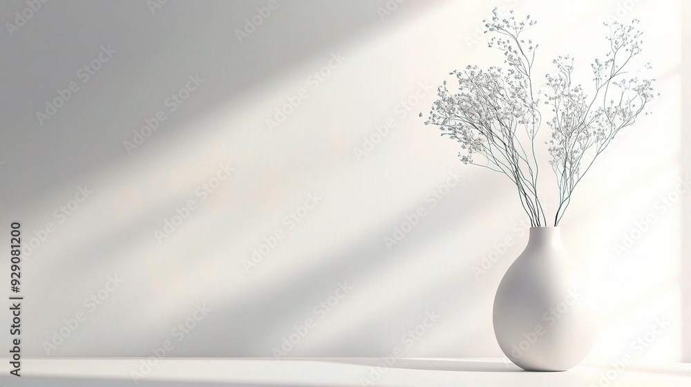 Poster white background with smooth textures and soft lighting, evoking purity and simplicity