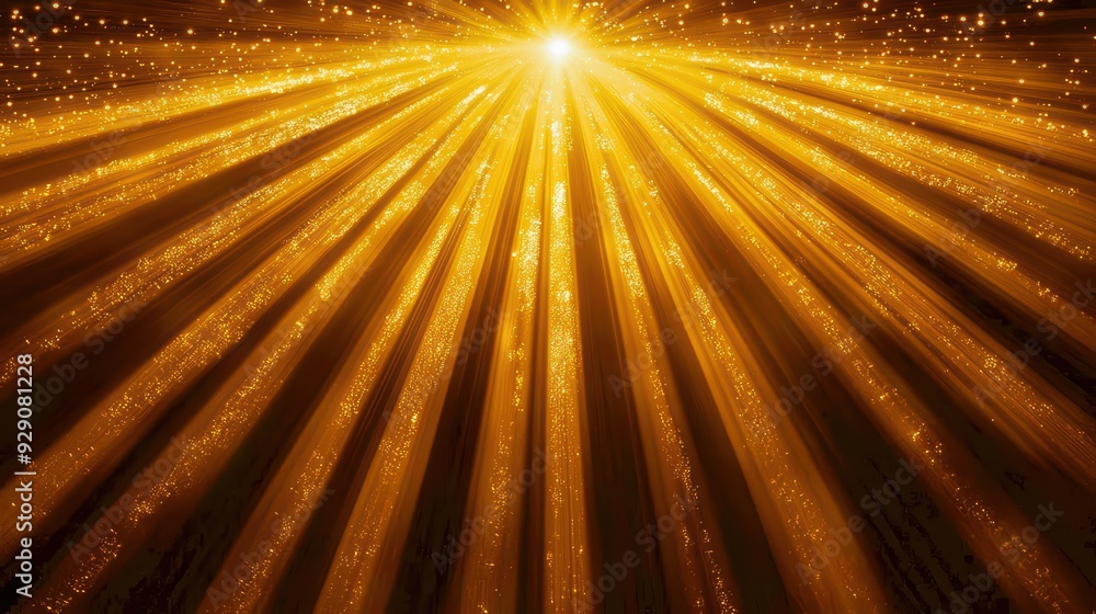 Poster a captivating burst of golden light rays shining through a dark backdrop, creating a magical and war