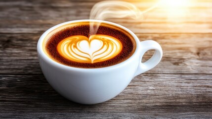 A cozy cup of coffee with beautiful latte art, steam rising, perfect for coffee lovers and warm mornings.