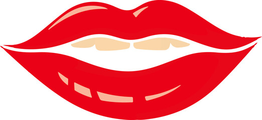 A red lip with white teeth