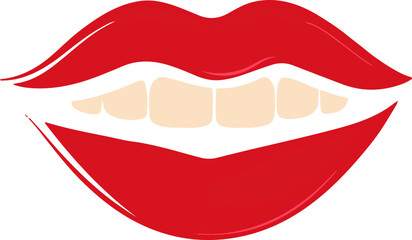 A red lip with white teeth