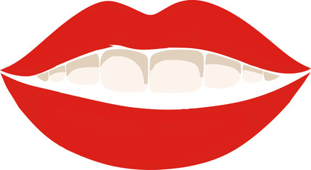 A red lip with white teeth